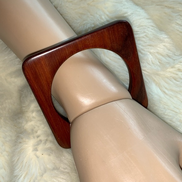 Vintage wood bangle bracelet square - Picture 4 of 9